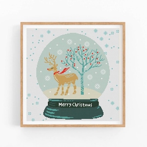 Kerst kruissteekpatroon pdf Kerstmis, sneeuwbal, hert moderne kruissteek, kinderkamer, eenvoudige kruissteekkaart, pdf-bestand direct downloaden