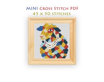 Sheep with Necklance Cross Stitch Pattern, Mini Farm Animal Chart for Beginners, Mini Embroidery, Instant Download PDF