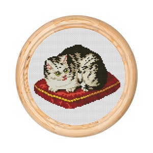 Vintage Cross Stitch Pattern, Antique Cross Stitch Design, Cat x-stitch pattern, Animal Victorian Embroidery, Kitten, instant download PDF