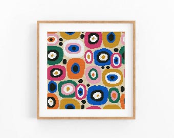 Padrão de ponto cruz abstrato, padrão moderno de ponto x, gráfico de ponto cruz Art Déco, padrão de ornamento geométrico Bauhaus, download instantâneo de PDF