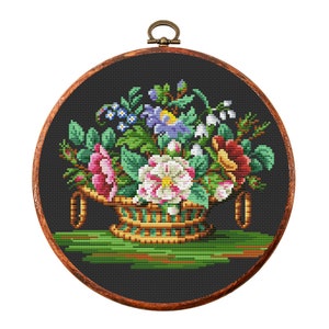 Vintage Cross Stitch Pattern, Victorian Flowers, Spring, Antique Cross Stitch Design, Floral Bouquet, Embroidery, Instant Download PDF