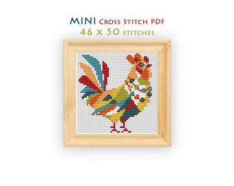 Rooster Cross Stitch Pattern, Mini Chart for Beginners, Instant Download PDF