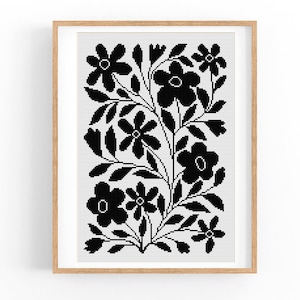 Kruissteekpatroon modern bloemen abstract, moderne bloemen, eenvoudig x-steekpatroon, kruissteektabel, zwart-wit, instant download pdf