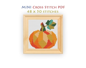 Patchwork Pumpkin Cross Stitch Pattern, Mini Autumn Diamond Chart, Beginner Friendly Embroidery, Instant Download PDF