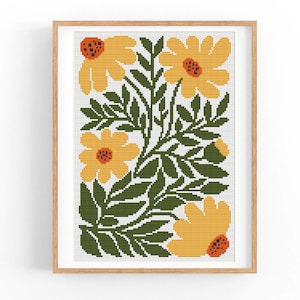 Kruissteekpatroon modern bloemen abstract, moderne bloemen, eenvoudig x-steekpatroon, kruissteekkaart, natuurpatroon, pdf direct downloaden