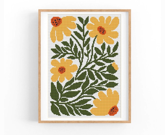 Cross Stitch Pattern Modern Floral Abstract, Modern Flowers, Easy