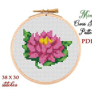 Mini Cross Stitch Pattern. Water Lily, Lotus. Counted cross stitch chart. Flower embroidery. Tiny xstitch for beginner. Instant download PDF