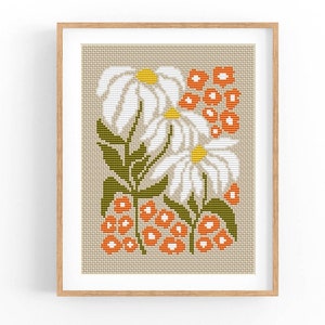 Kruissteekpatroon modern bloemen abstract, eenvoudig x-steekpatroon, bloemen kruissteekkaart, mini natuurpatroon, instant download pdf