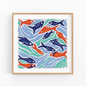 Cross Stitch Pattern Modern Ocean Abstract, Modern Sea, Fish, Water, Easy x-stitch, Cross Stitch Chart, Nature Pattern, Instant Download PDF