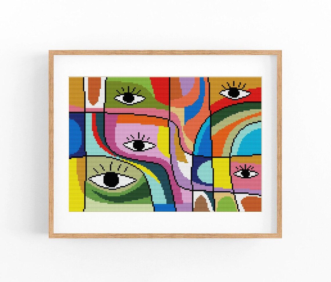 Abstract Eyes Cross Stitch Pattern PDF Colorful Concept Portrait Modern ...