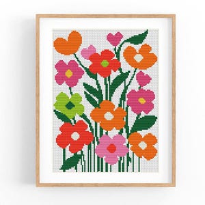 Kruissteekpatroon modern bloemen abstract, moderne bloemen, eenvoudig x-steekpatroon, kruissteekkaart, natuurpatroon, pdf direct downloaden