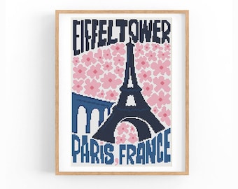 Cross Stitch Pattern Paris France. Travel Poster. Cityscape, Abstract. Counted Cross Stitch Chart. Art Landscape. PDF Instant Download.