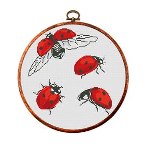 Cross stitch pattern, Ladybug, Insect, Nature cross stitch, Modern counted cross stitch chart. Hoop Embroidery, Instant download PDF
