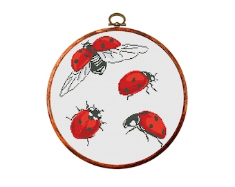 Grille de point de croix, coccinelle, insecte, nature, grille de point de croix moderne. Broderie au cadre, téléchargement instantané PDF