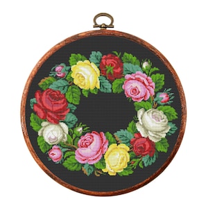 Vintage Flowers Cross Stitch Pattern, Antique Cross Stitch Design, Floral x-stitch pattern, Embroidery Flowers, instant download PDF