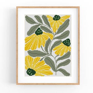 Kruissteekpatroon modern bloemen abstract, moderne bloemen, eenvoudig x-steekpatroon, kruissteekkaart, natuurpatroon, pdf direct downloaden