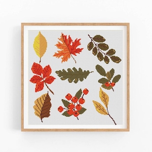 Herfst kruissteekpatroon, Halloween, herfst kruissteek pdf, Thanksgiving, herfst seizoen handborduurwerk. Moderne getelde kruissteekkaart.