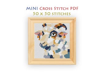 Goat with Earring Cross Stitch Pattern, Mini Farm Animal Chart for Beginners, Mini Embroidery, Instant Download PDF