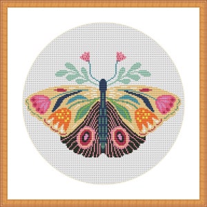 Cross stitch pattern, Floral Butterfly, folk, nature cross stitch, Hoop Embroidery. Modern counted cross stitch chart.Instant download PDF image 9