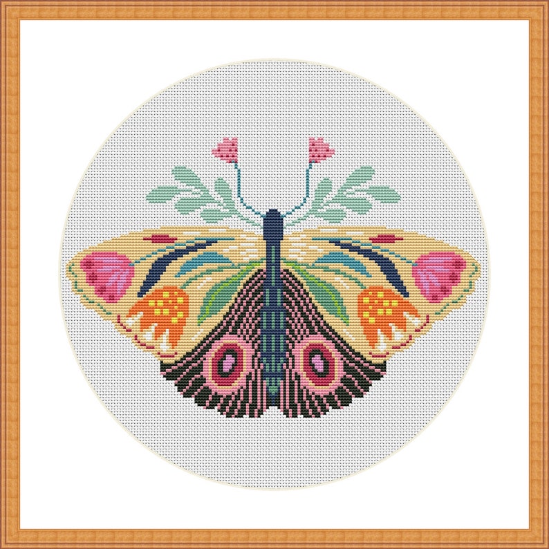 Cross stitch pattern, Floral Butterfly, folk, nature cross stitch, Hoop Embroidery. Modern counted cross stitch chart.Instant download PDF image 9