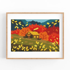 Autumn Landscape Cross Stitch Pattern, Thanksgiving Cross Stitch Pattern, Rural x-stitch Pattern, Cross Stitch Chart, Instant Download PDF