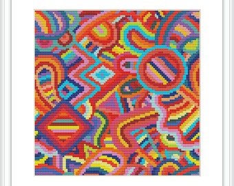 Abstract Cross Stitch Pattern, Modern Colorful X-stitch