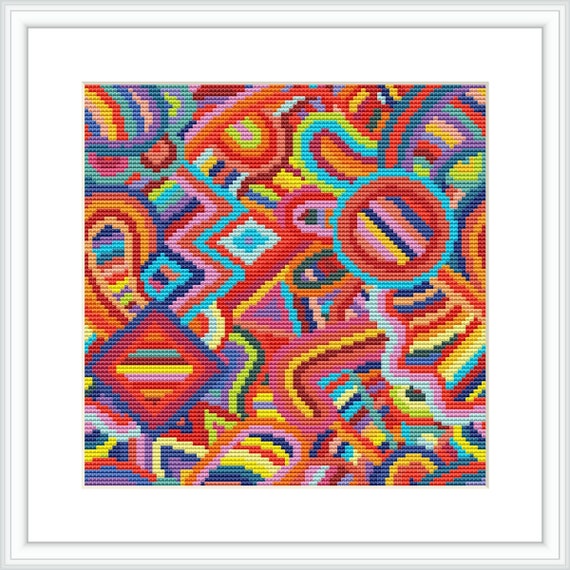 落款と図柄を組み合わせてお作りします♪ Colorful Geometric Art Abstract Cross Stitch Pattern, Modern
