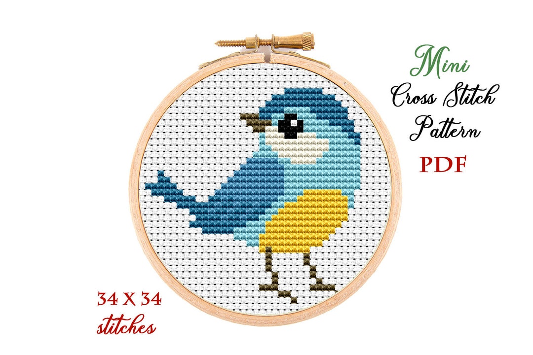 Mini Cross Stitch Pattern. Little Bird. Counted Cross Stitch Chart