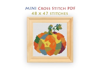 Rainbow Pumpkin Cross Stitch Pattern, Mini Autumn Harvest Chart, Beginner Embroidery PDF, Instant Download