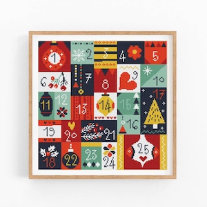 Weihnachten Kreuzstich Stickmuster PDF, Adventskalender, Weihnachten Stickmuster, bestickter Adventskalender, Weihnachtsstickerei, bestickter Adventskalender, Weihnachten Sofort Download