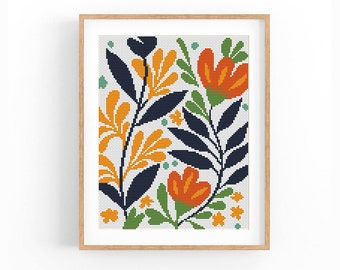 Cross Stitch Pattern Modern Floral Abstract, Modern flowers, Easy x-stitch Pattern, Cross Stitch Chart, Nature Pattern, Instant Download PDF