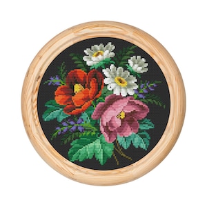 Vintage bloemen kruissteekpatroon, antieke kruissteekontwerp, madeliefje, x-steek bloemenpatroon, borduurbloemen, instant download pdf