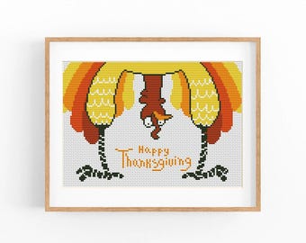 Thanksgiving cross stitch pattern, Turkey xstitch PDF, Autumn Season Hand Embroidery. Instant Download PDF