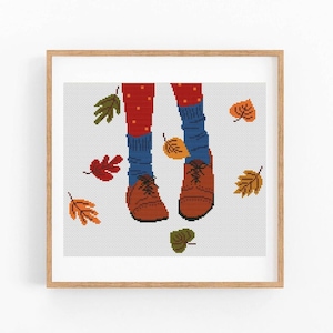 Herfst kruissteekpatroon, Halloween, herfst kruissteek pdf, Thanksgiving, herfst seizoen handborduurwerk. Moderne getelde kruissteekkaart.