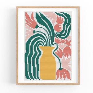 Patrón de punto de cruz moderno abstracto floral, flores bohemias, patrón de punto X fácil, gráfico de punto de cruz, patrón de naturaleza, descarga instantánea en PDF