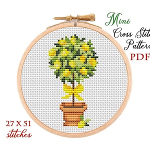 Mini Cross Stitch Pattern. Fruit, Lemon, Counted xstitch chart. Fruit hoop art embroidery. Tiny xstitch for beginner. Instant download PDF