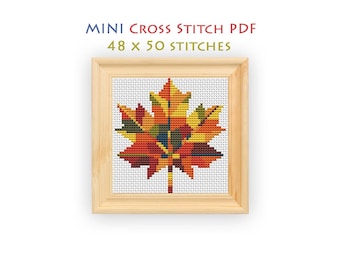 Mosaic Maple Leaf Cross Stitch Pattern, Mini Color Block Autumn Chart, Modern Fall Decor, Beginner Friendly, Instant Download PDF