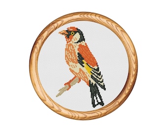 Goldfinch Bird Branch Cross Stitch Pattern: Modern Embroidery Chart (Instant Download PDF)