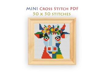Modern Cow Cross Stitch Pattern, Mini Floral Wreath Chart, Beginners Design, Instant Download PDF