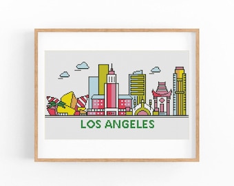 Los Angeles Skyline Cross Stitch Pattern: Modern Cityscape Chart (PDF Download)