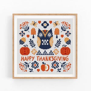 Herfst kruissteekpatroon, Halloween, herfst kruissteek pdf, Thanksgiving, herfst seizoen handborduurwerk. Moderne getelde kruissteekkaart.