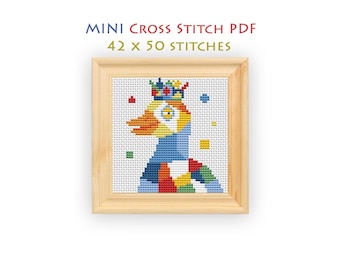 Duck Cross Stitch Pattern, Crowned Bird Mini Chart, Modern Beginner Design, Instant Download PDF