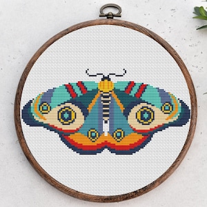 Butterfly cross stitch pattern, Moth insect nature cross stitch, Hoop Embroidery. Easy counted cross stitch chart. Instant download PDF