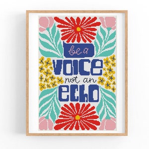 Patrón de punto de cruz abstracto floral moderno, flores modernas, patrón de punto X fácil, gráfico de punto de cruz, patrón de naturaleza, descarga instantánea en PDF