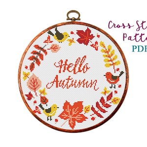 Autumn cross stitch pattern, Halloween, Fall cross stitch PDF, Thanksgiving, Fall Season Hand Embroidery. Modern counted cross stitch chart.