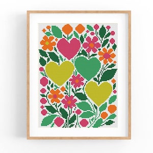 Cross Stitch Pattern Modern Floral Abstract, Modern flowers, Easy x-stitch Pattern, Cross Stitch Chart, Nature Pattern, Instant Download PDF