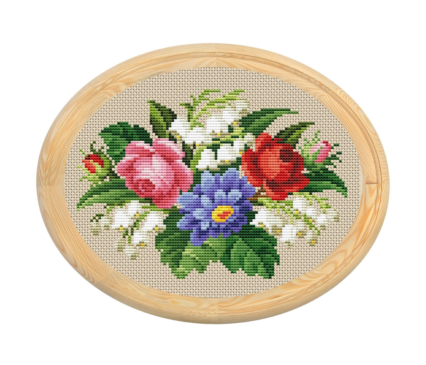 Vintage Flowers Cross Stitch Pattern, Antique Cross Stitch Design
