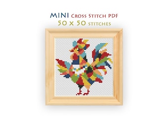 Rooster Cross Stitch Pattern, Compact Chart for Beginners, Mini Embroidery, Instant Download PDF