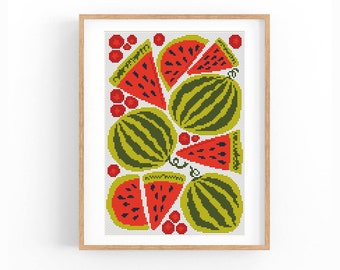 Cross Stitch Pattern Modern Abstract, Fruit x-stitch Pattern, Vegetable Cross Stitch Chart, Boho Nature Design Beginner,Instant Download PDF