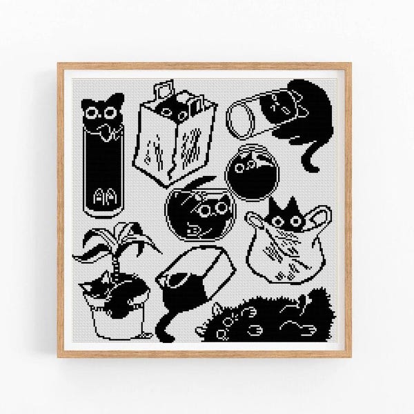Cats Cross Stitch Pattern, Large Modern x-stitch Pattern,Cross Stitch Chart, Kitten, Cat Lover Gift Pattern, Instant Download PDF